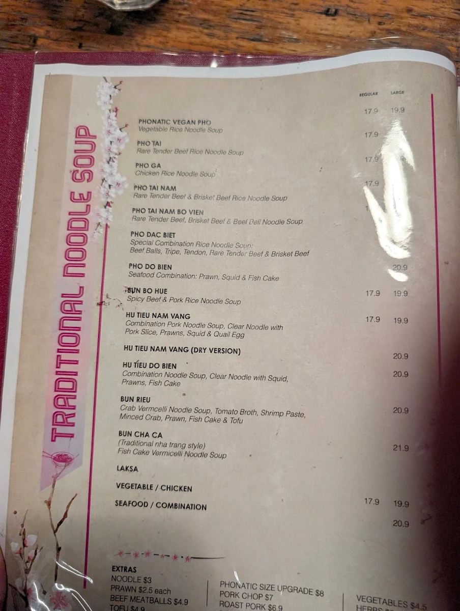 Menu, Phonatic Restaurant