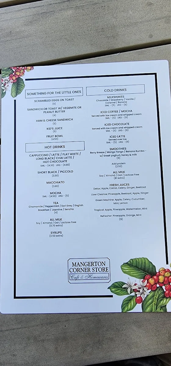 Menu, Mangerton Corner Store