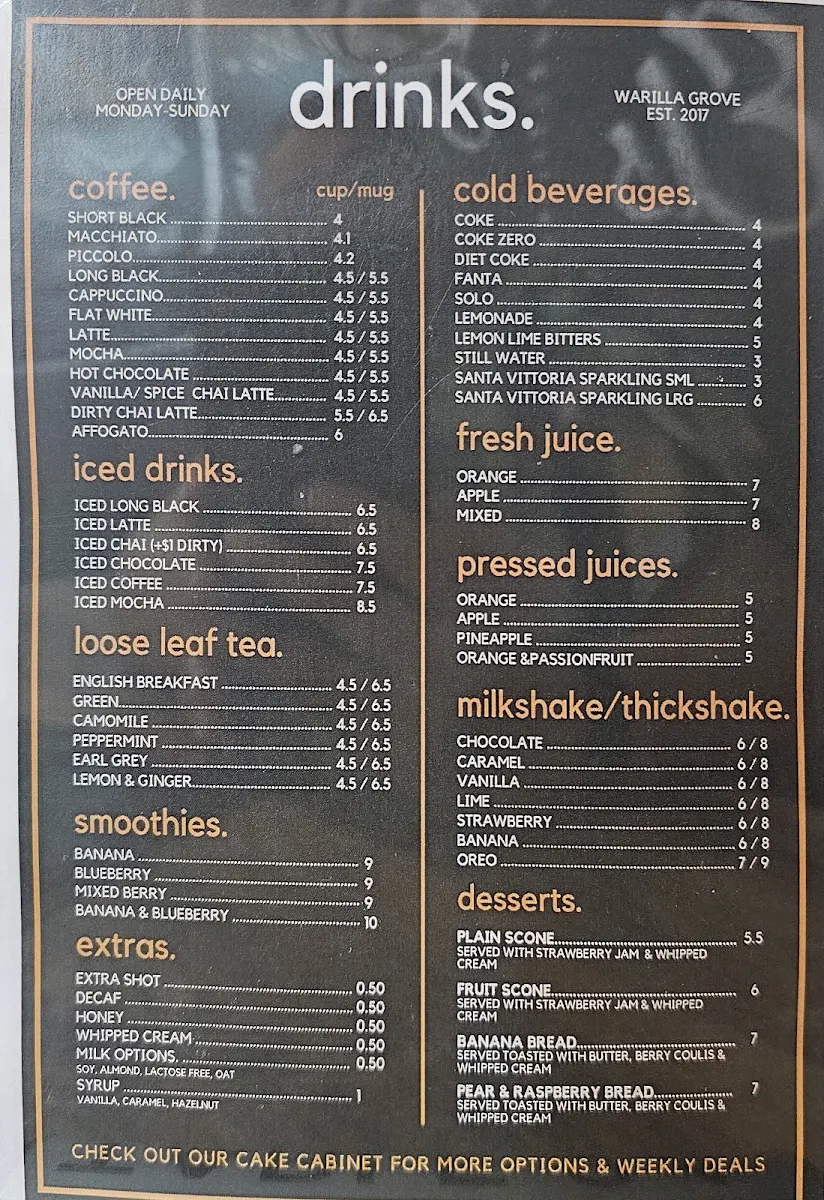 Menu, Cafe Els