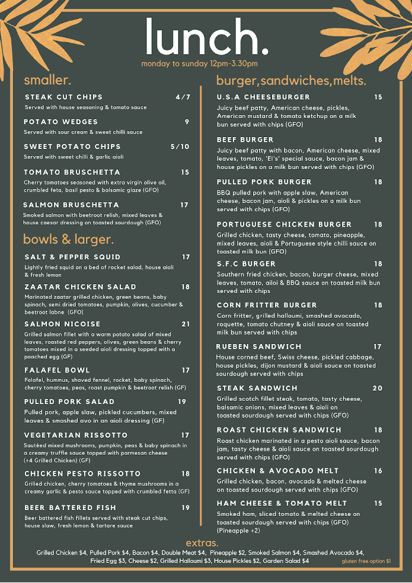 Menu, Cafe Els