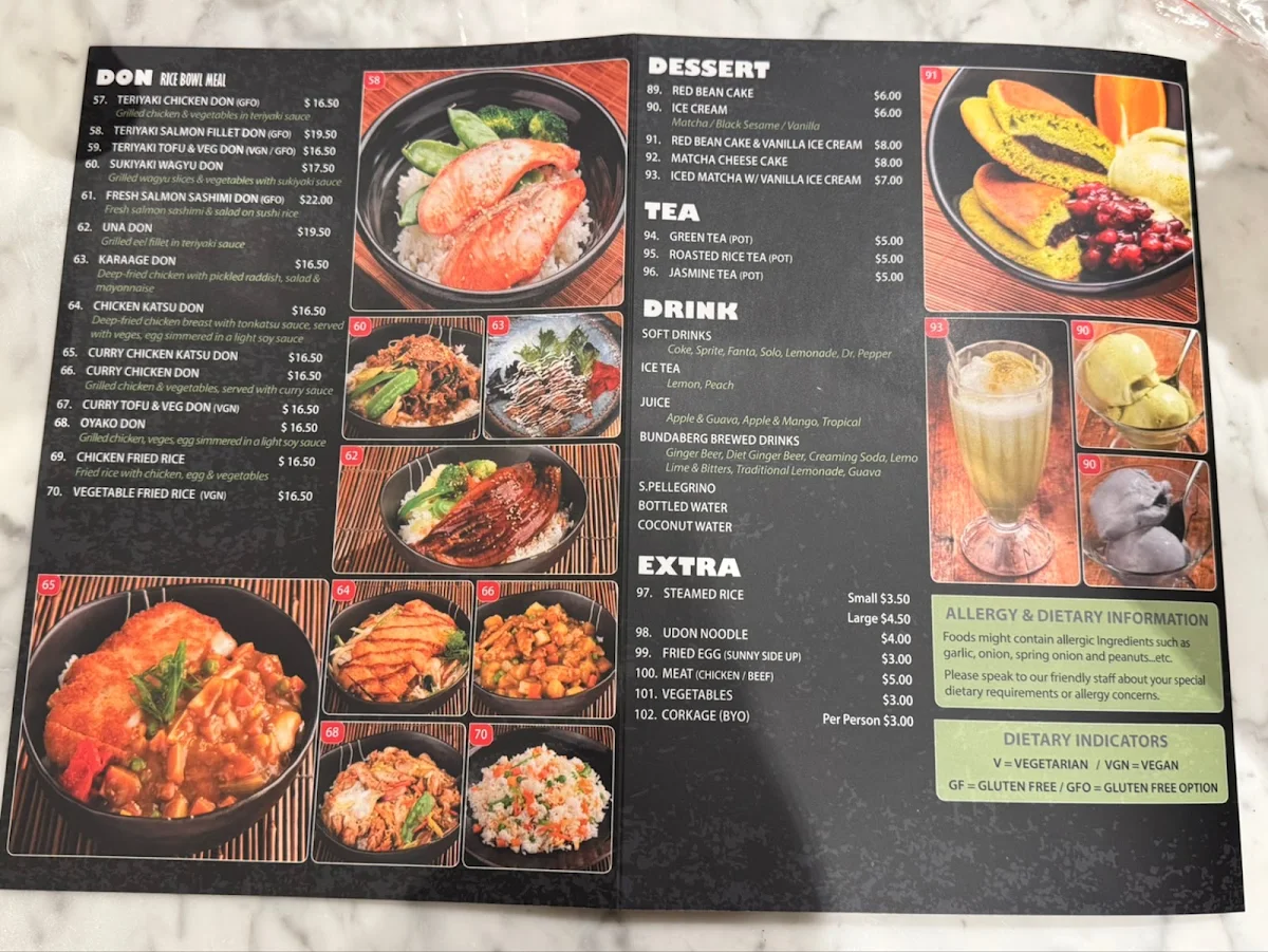 Menu, Koi Ramen Sushi Don