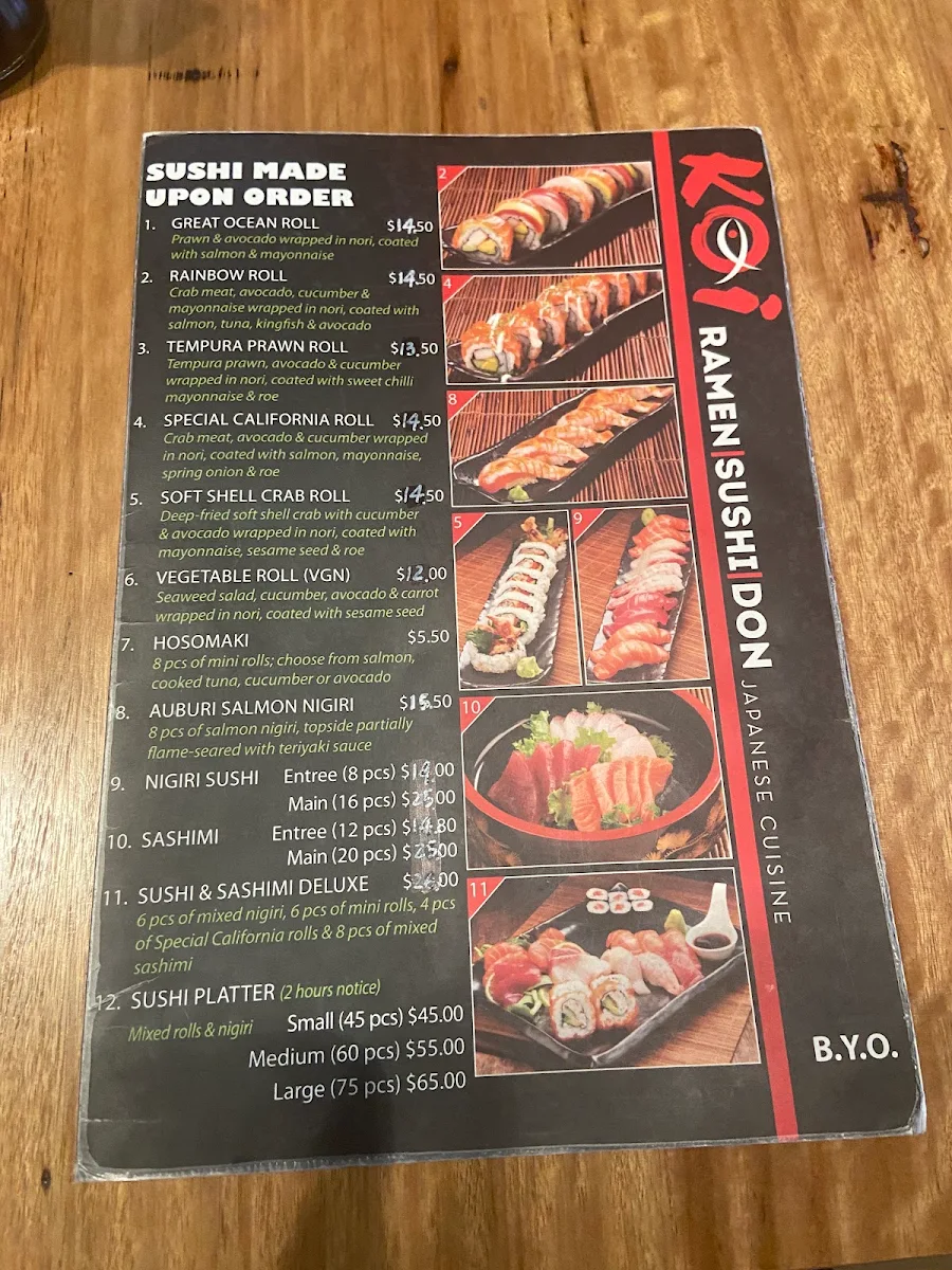 Menu, Koi Ramen Sushi Don
