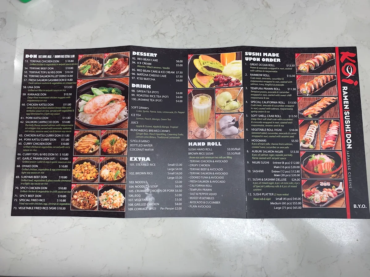 Menu, Koi Ramen Sushi Don