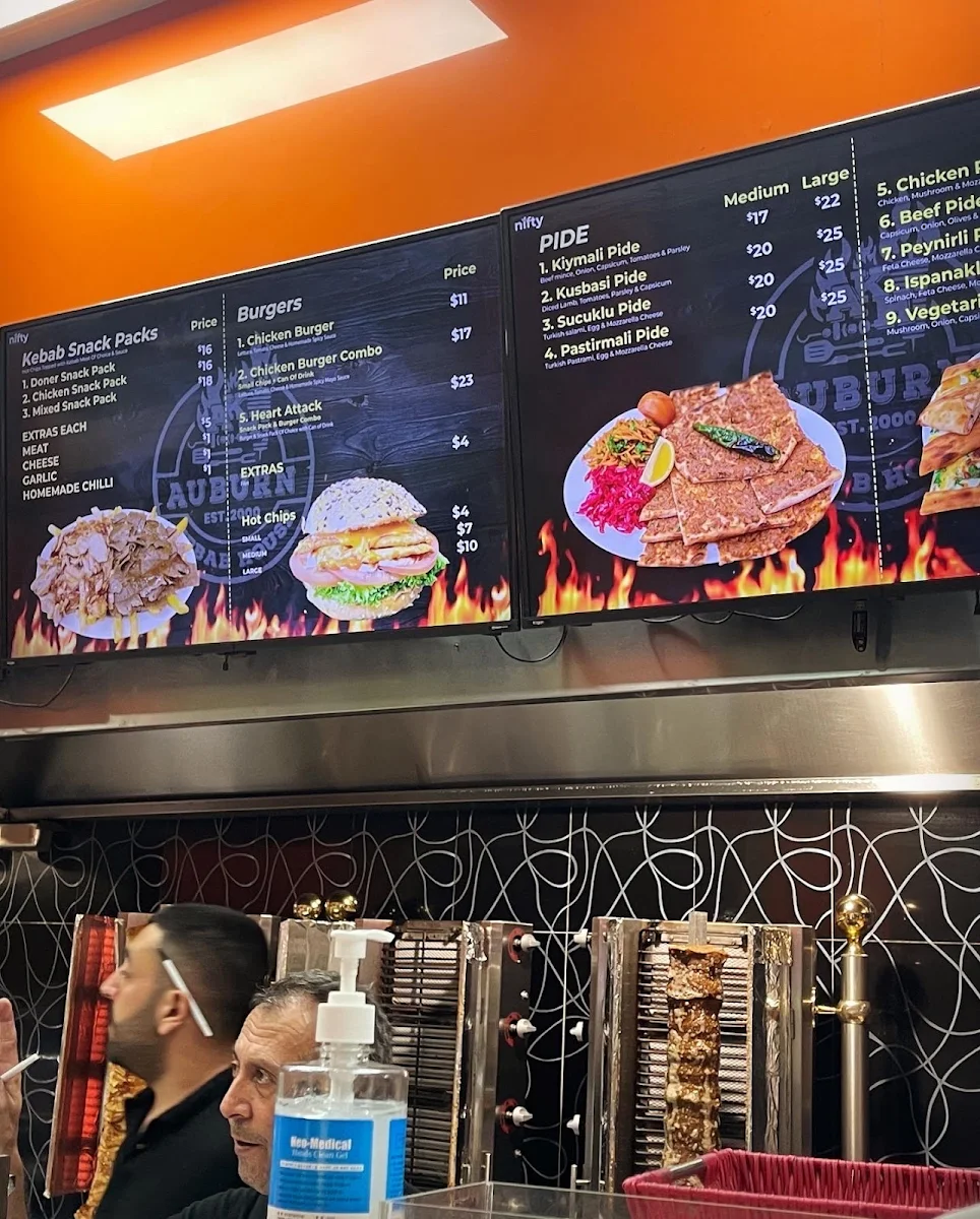 Menu, Auburn Kebab House