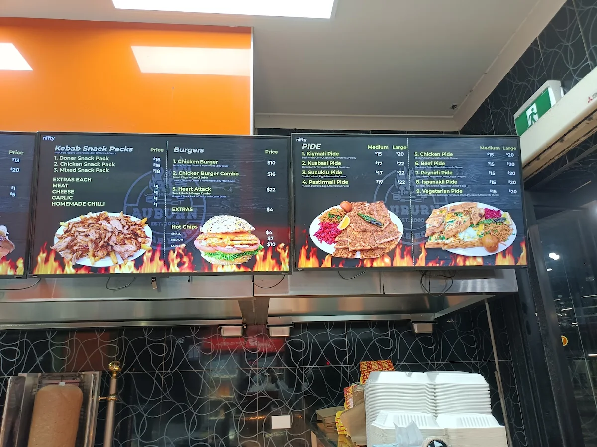 Menu, Auburn Kebab House