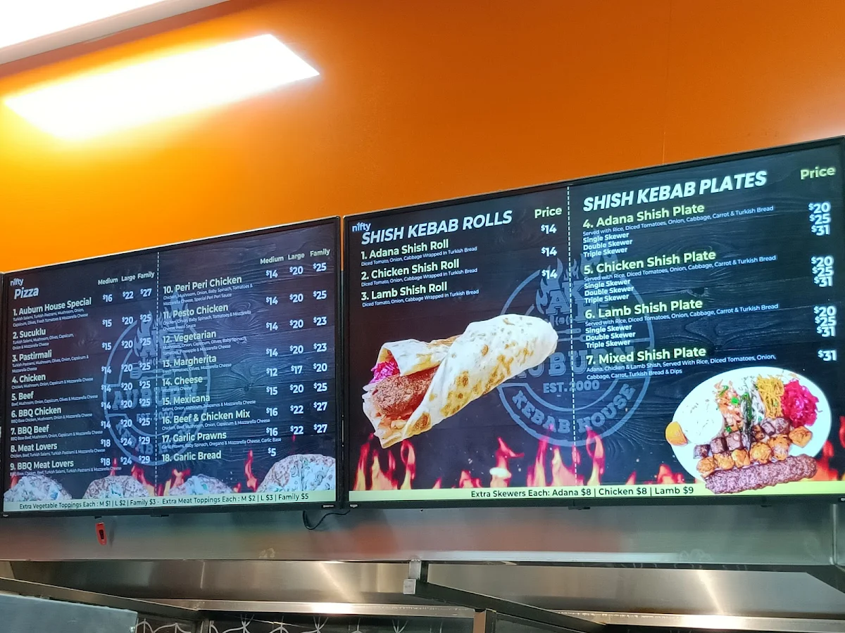 Menu, Auburn Kebab House