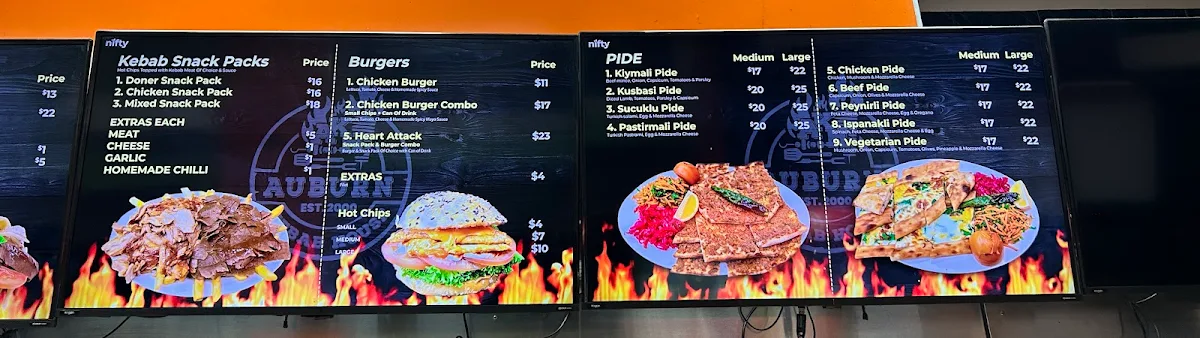 Menu, Auburn Kebab House