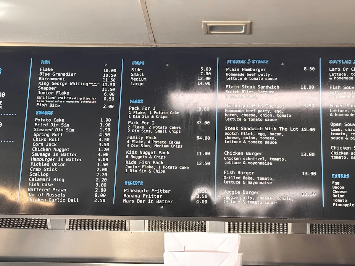 Menu, Fish Shop Pearcedale