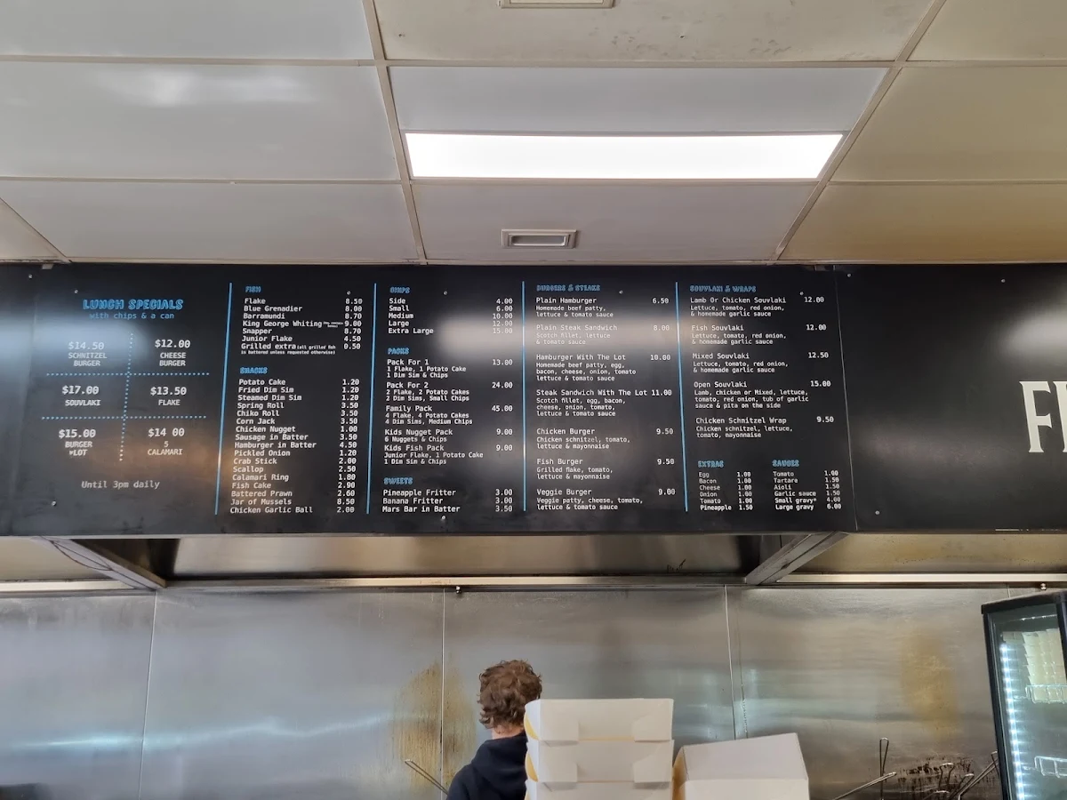 Menu, Fish Shop Pearcedale