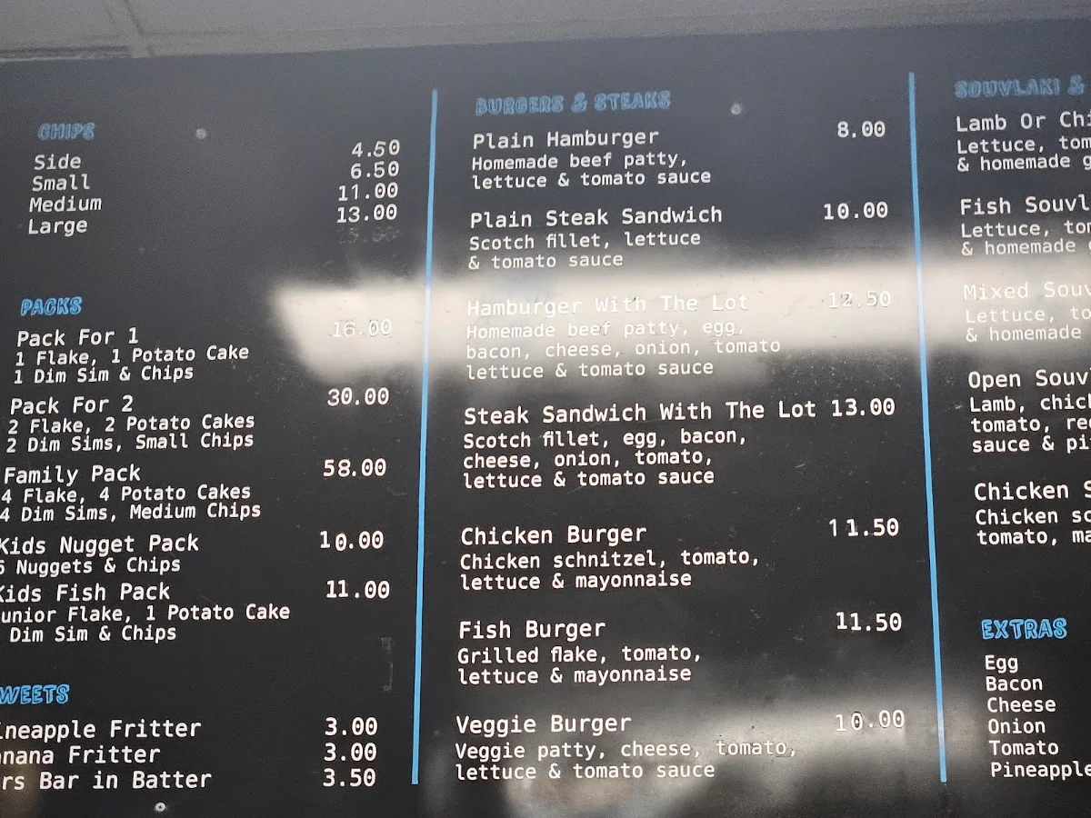 Menu, Fish Shop Pearcedale