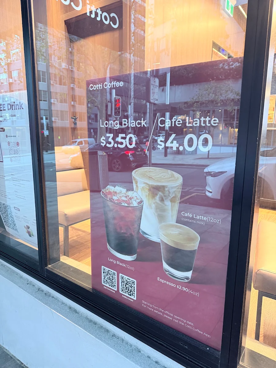 Menu, Cotti Coffee (North Sydney)