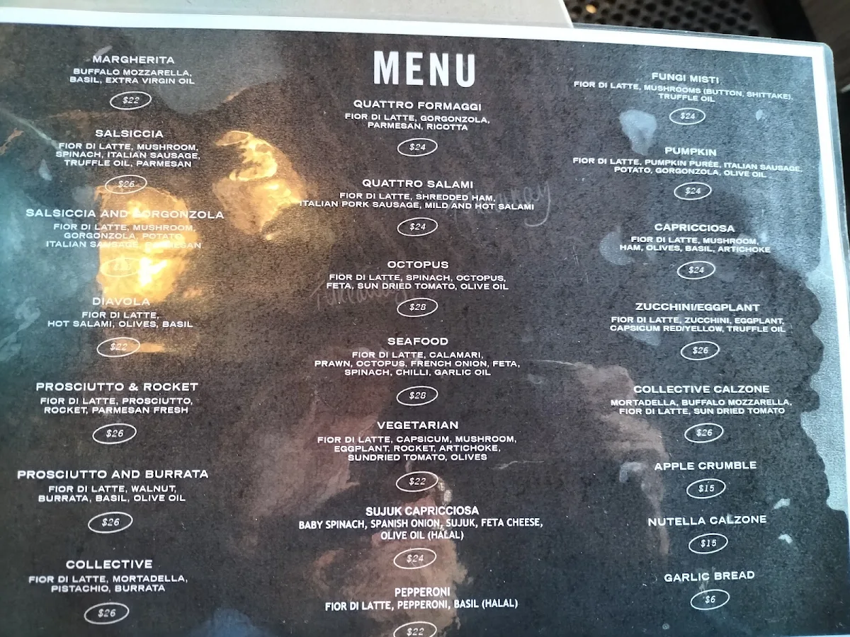 Menu, Collective Cafe & Pizza