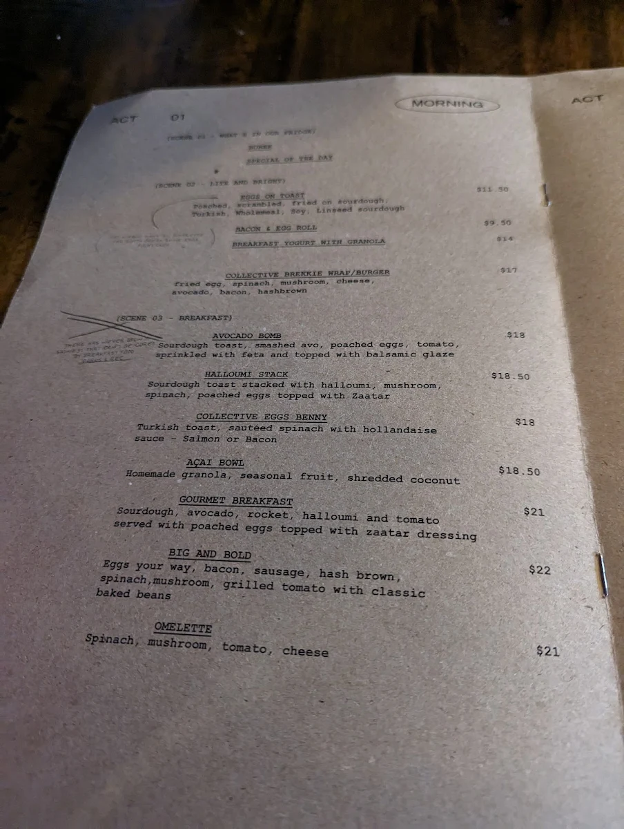 Menu, Collective Cafe & Pizza