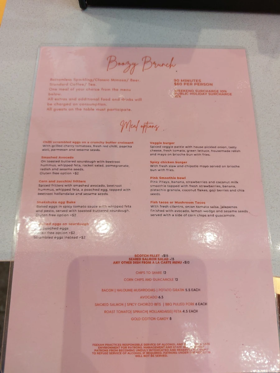 Menu, Feekah Cafe