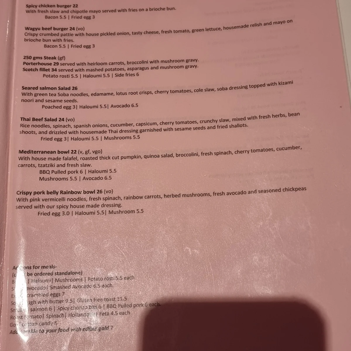 Menu, Feekah Cafe