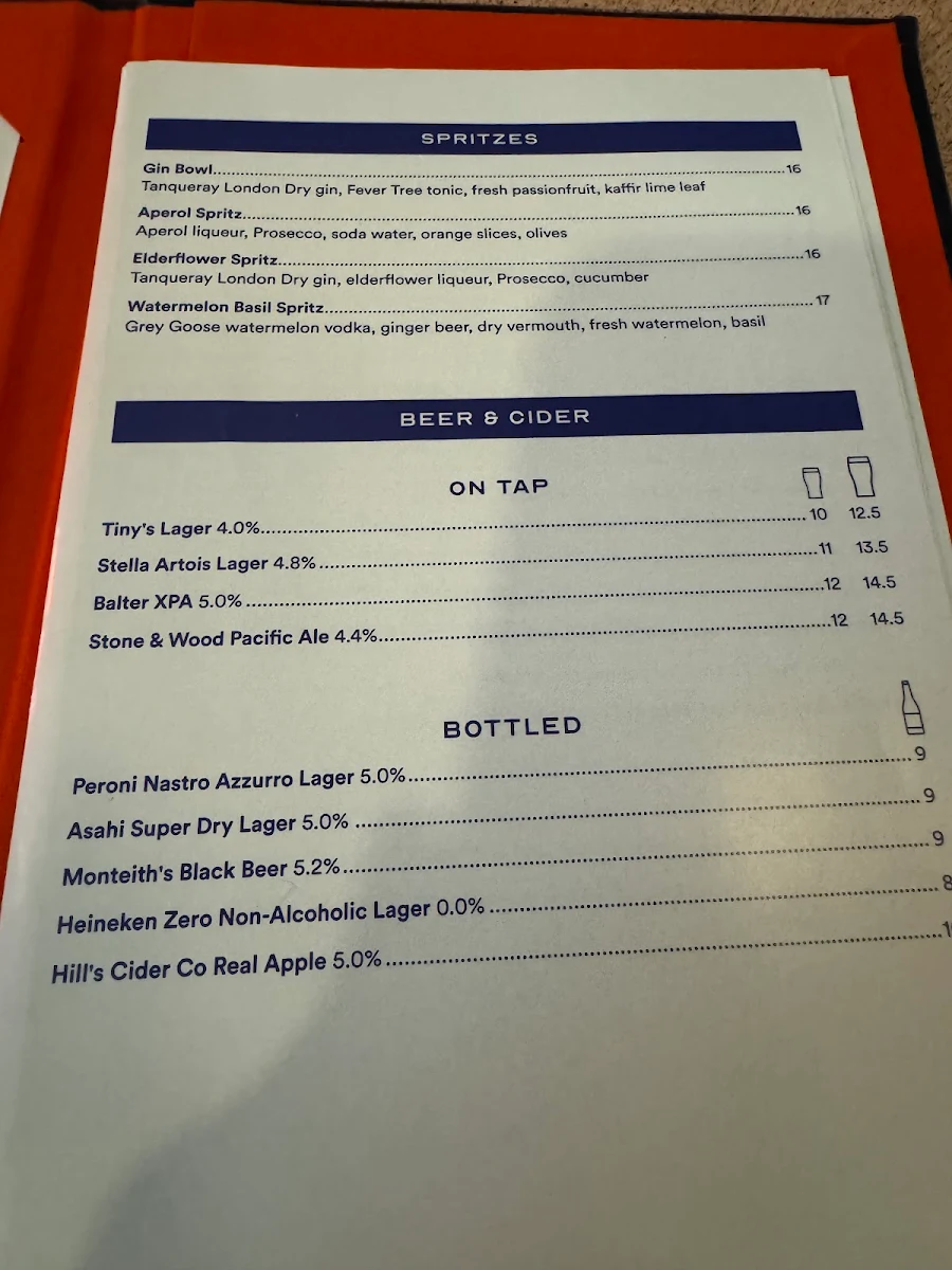 Menu, Tiny's Sandwich Bar