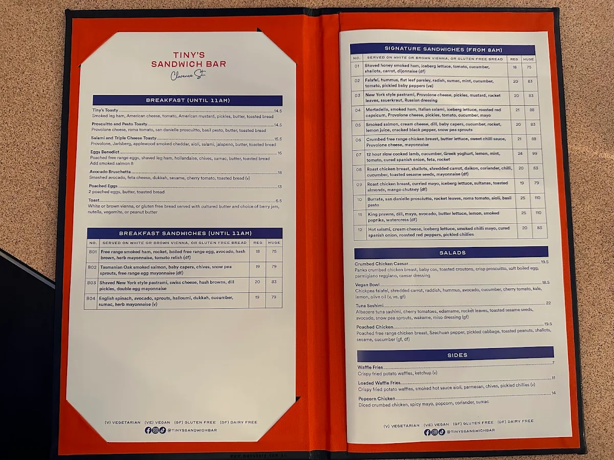 Menu, Tiny's Sandwich Bar
