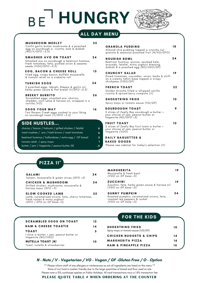 Menu, Barwon Edge