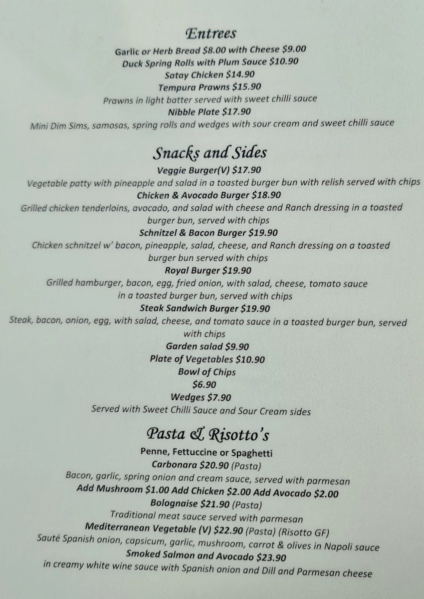 Menu, The Royal Hotel