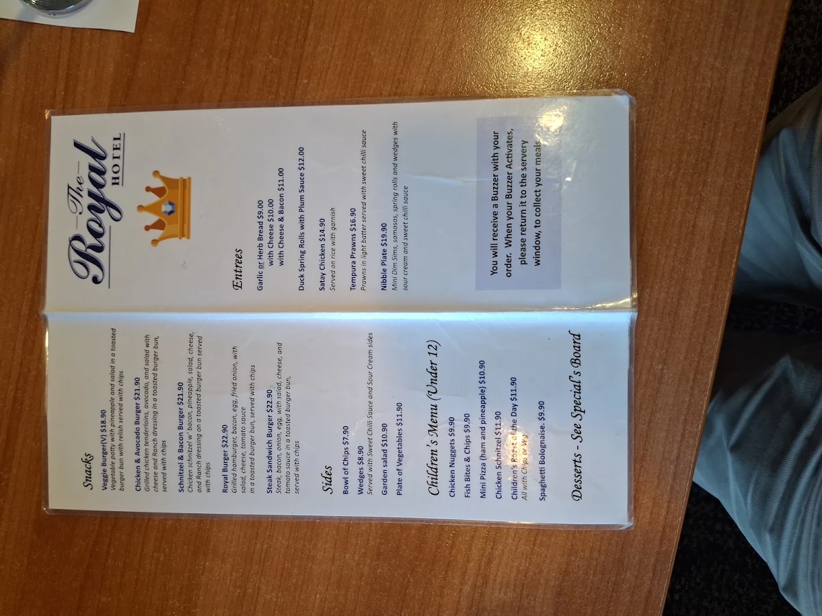 Menu, The Royal Hotel