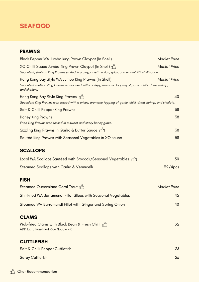 Menu, The Blossom Chinese Restaurant