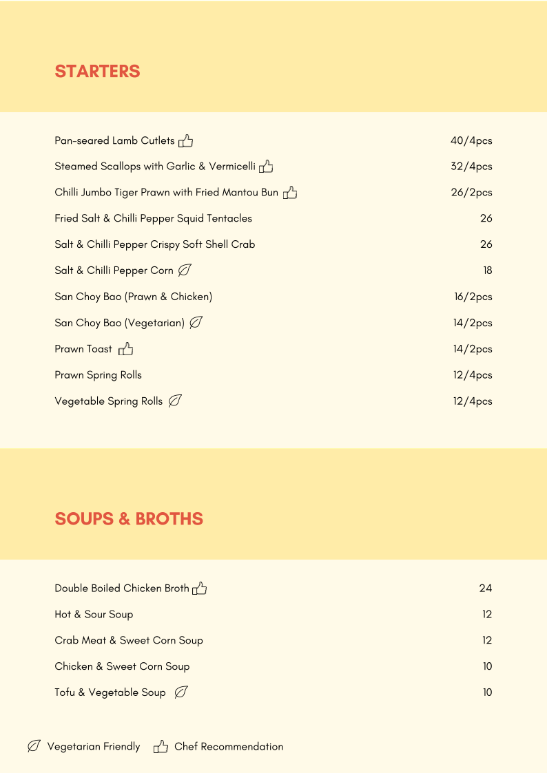 Menu, The Blossom Chinese Restaurant