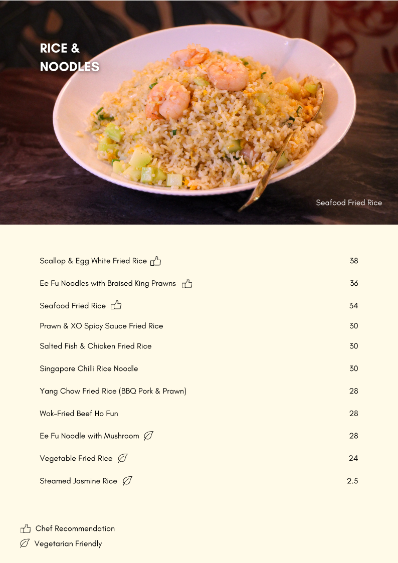 Menu, The Blossom Chinese Restaurant