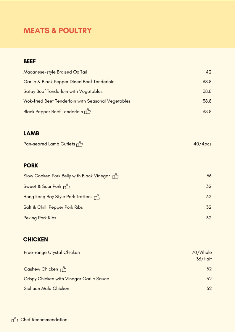 Menu, The Blossom Chinese Restaurant