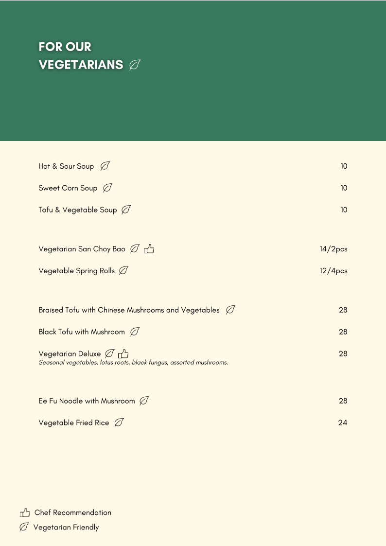 Menu, The Blossom Chinese Restaurant