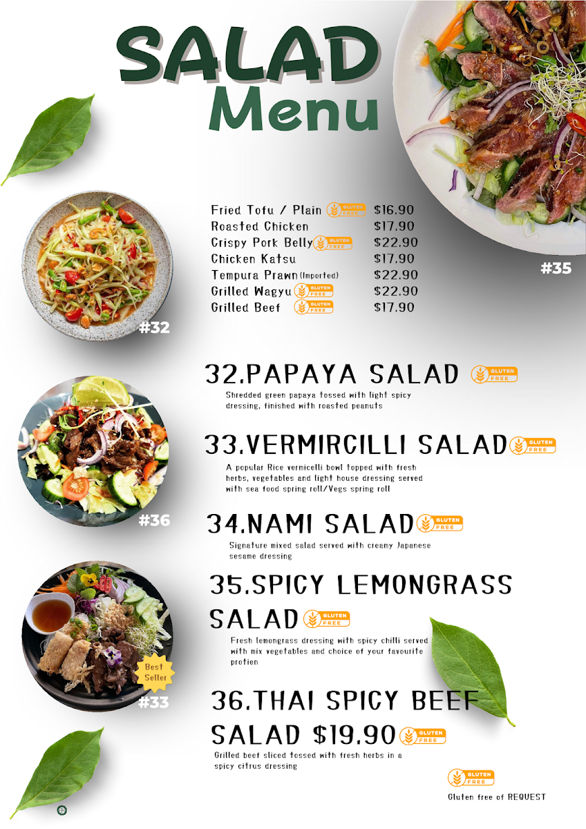 Menu, Nami Thai and Japanese Restaurant