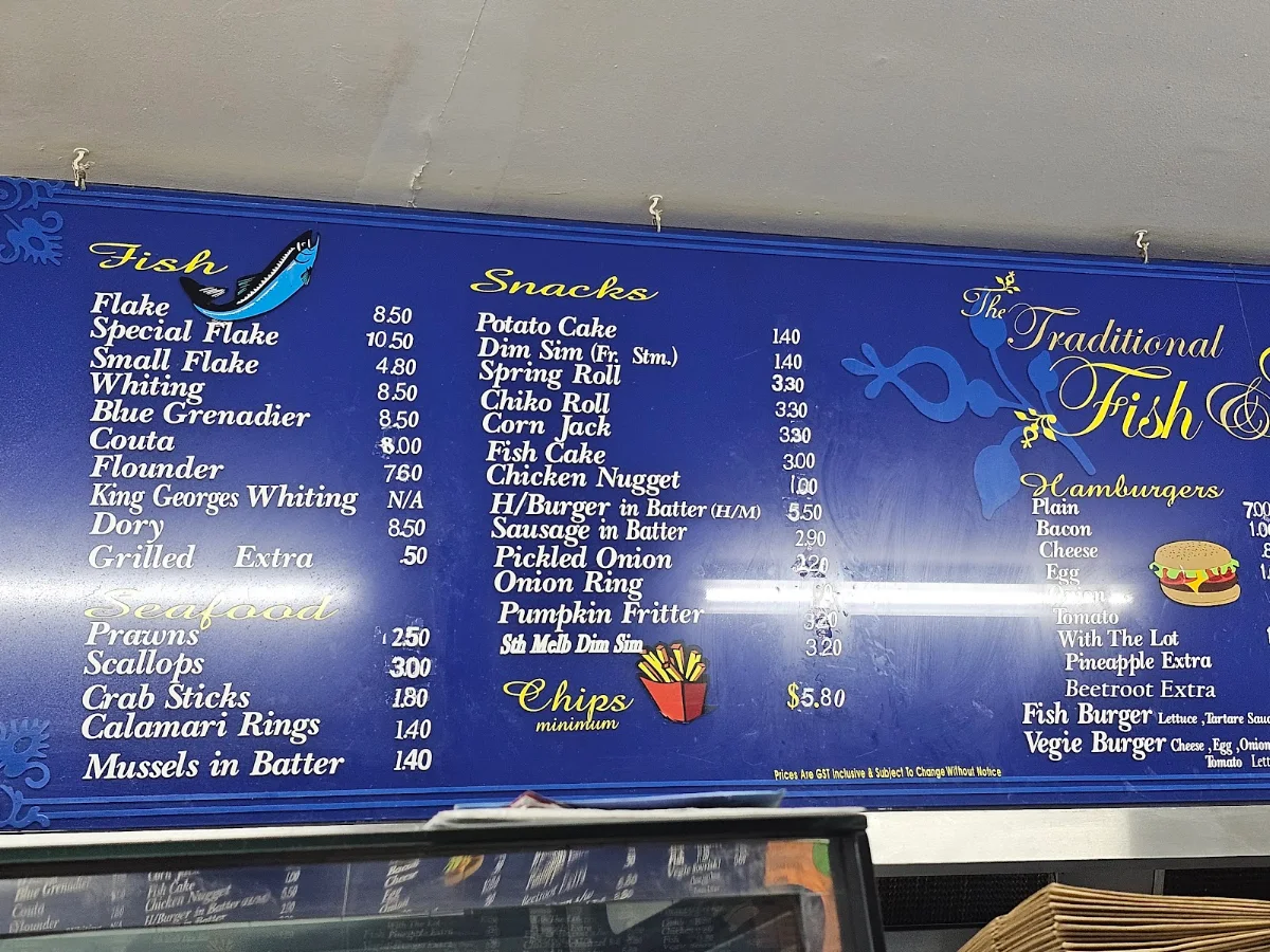 Menu, The Traditional Fish & Chips Shop