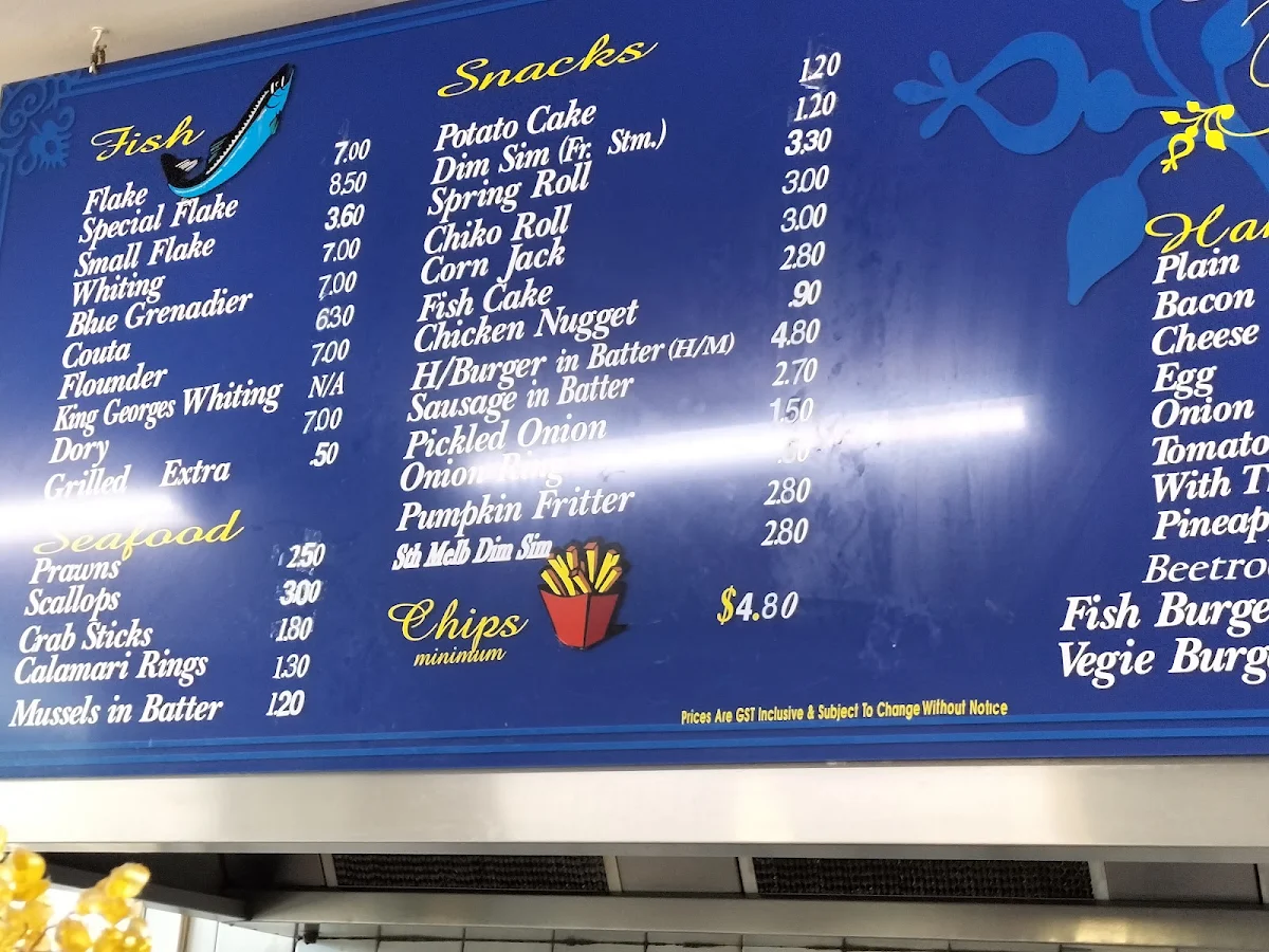Menu, The Traditional Fish & Chips Shop
