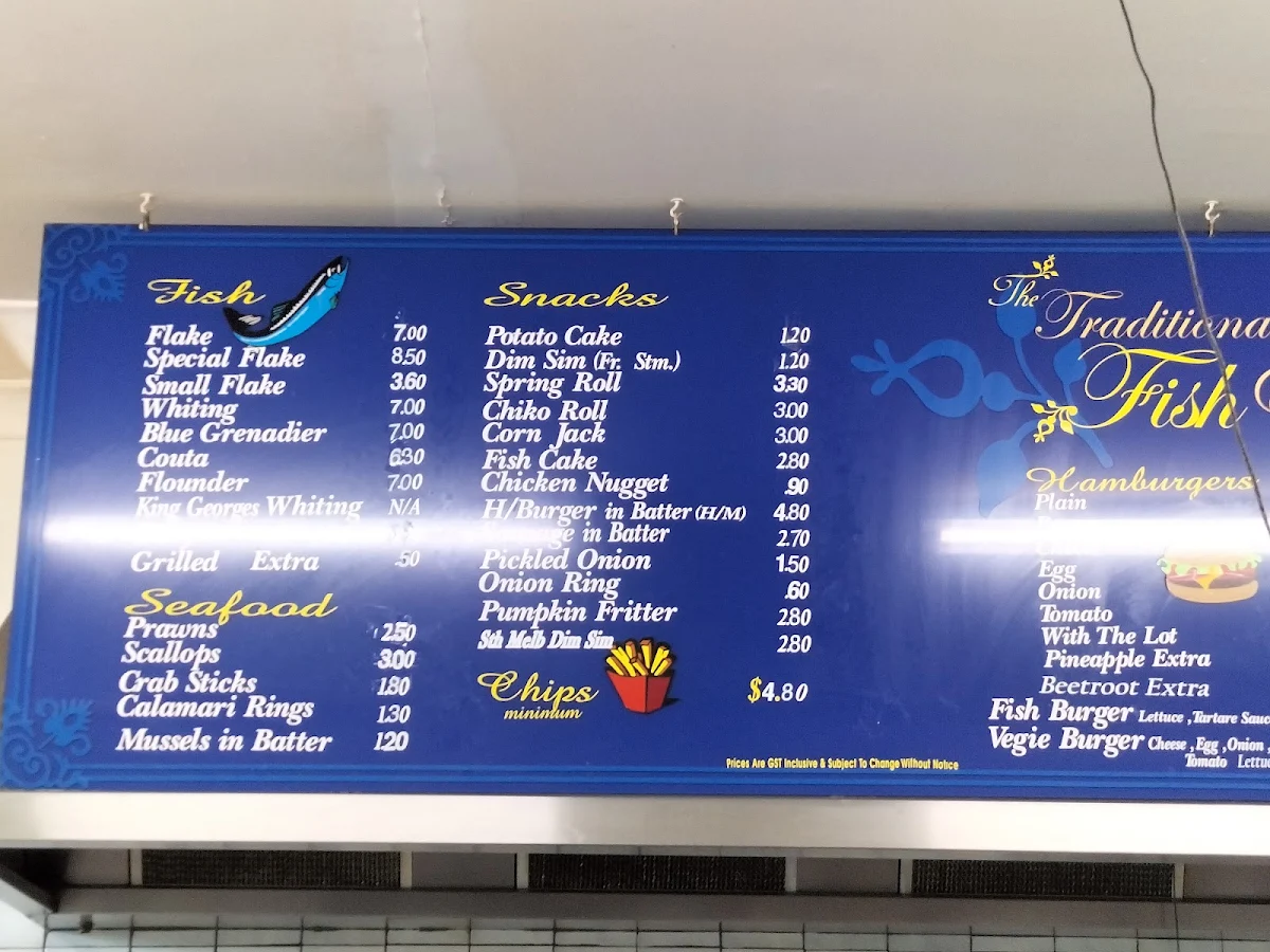 Menu, The Traditional Fish & Chips Shop