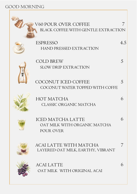 Menu, Terronia Bar