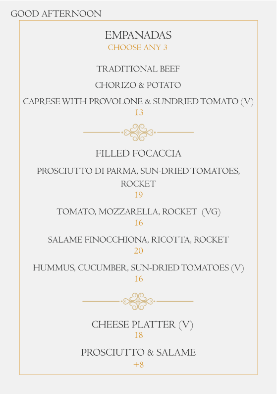 Menu, Terronia Bar