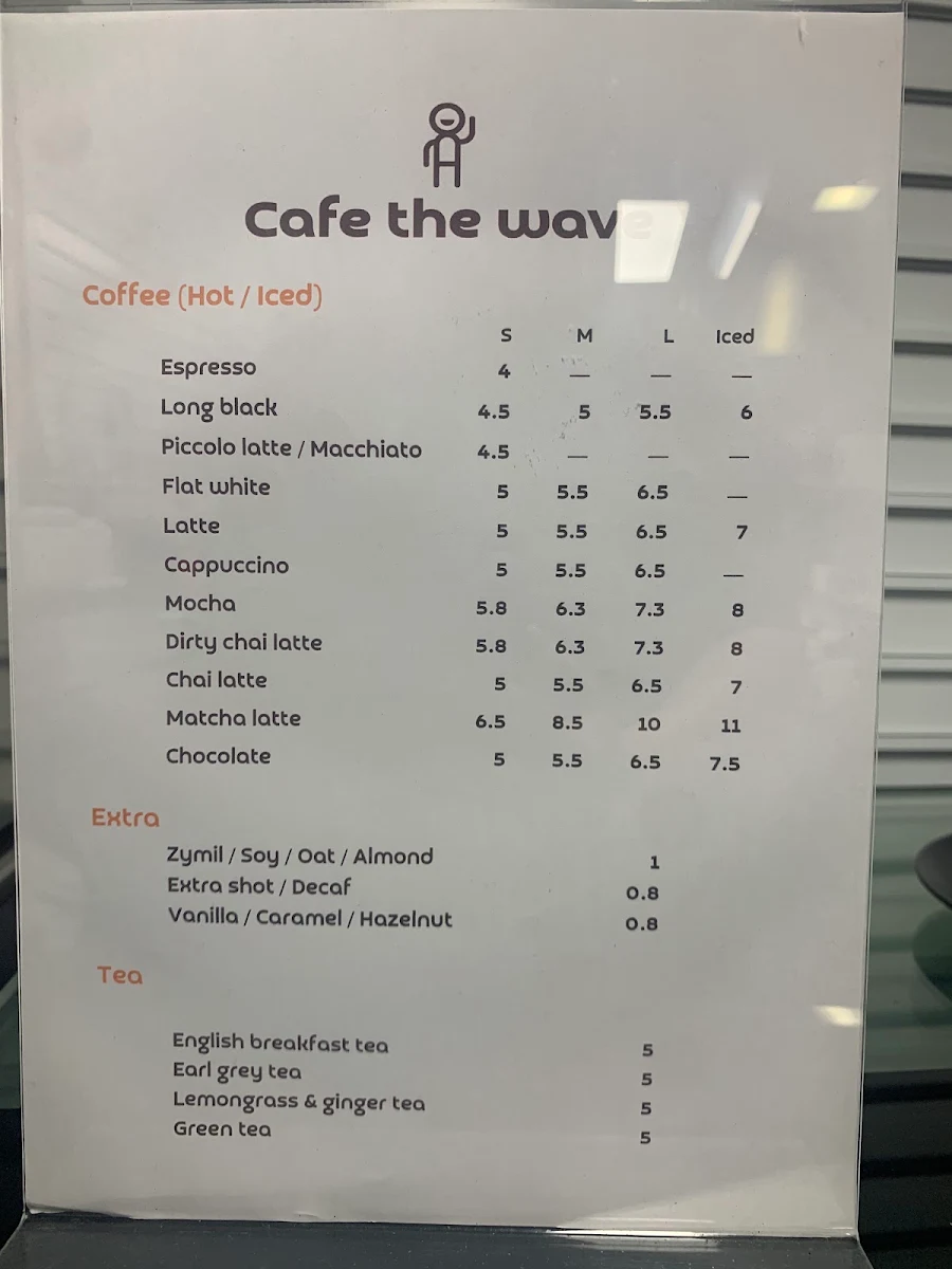Menu, Cafe the wave