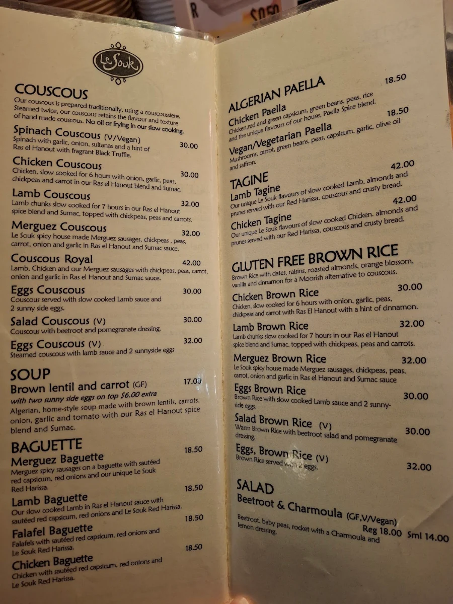 Menu, Le Souk
