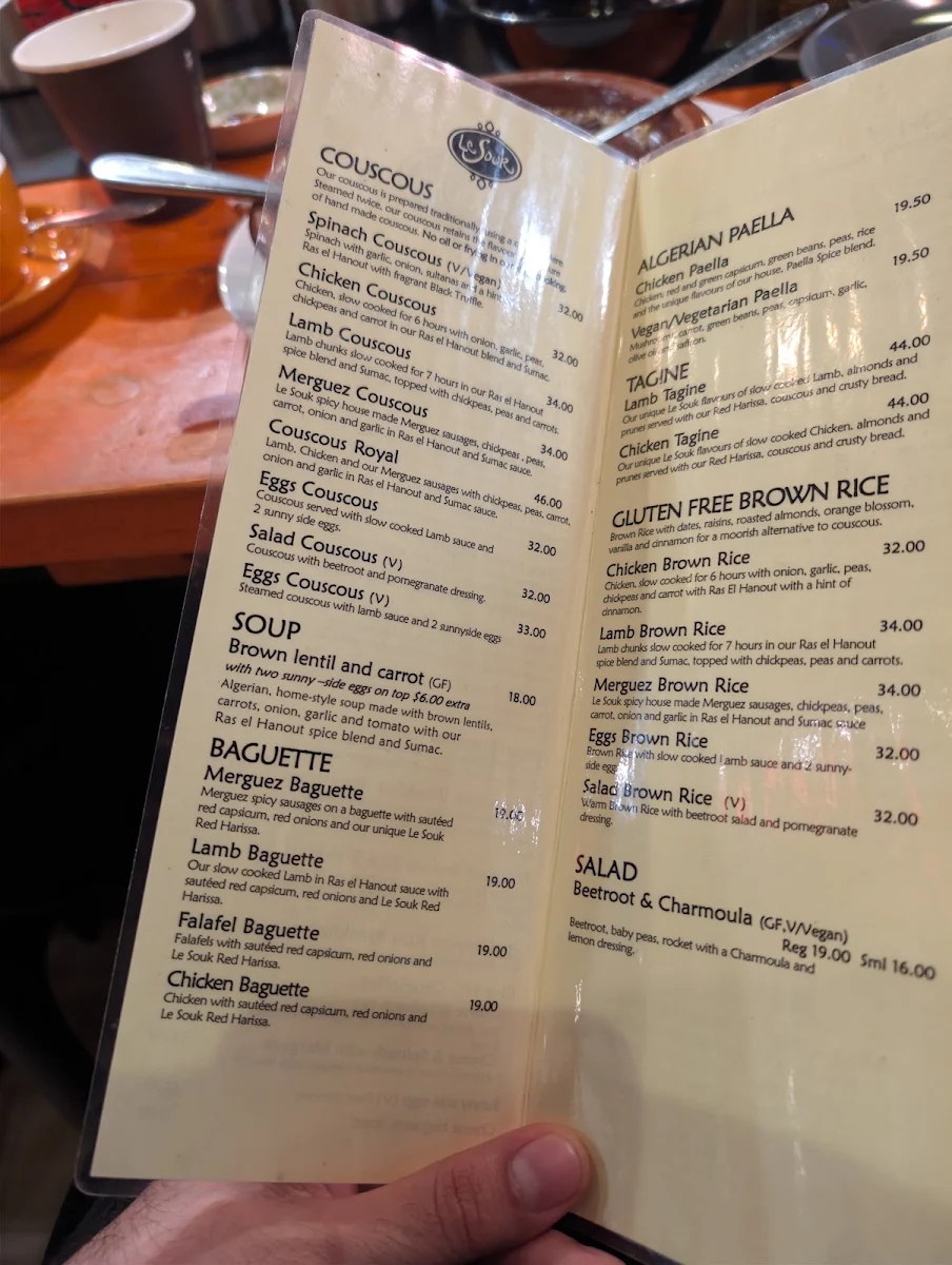 Menu, Le Souk