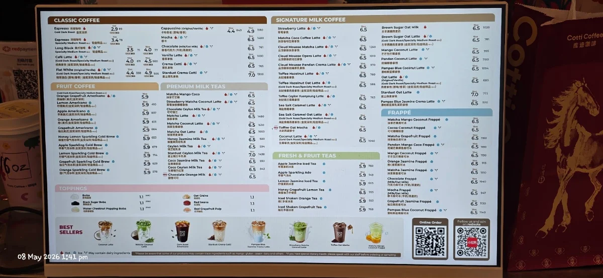 Menu, Cotti Coffee（Gadigal）
