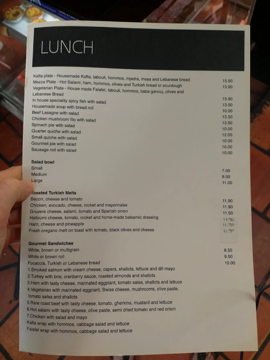 Menu, Joe and Sal Glebe Cafe