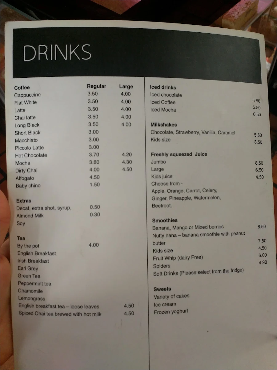 Menu, Joe and Sal Glebe Cafe