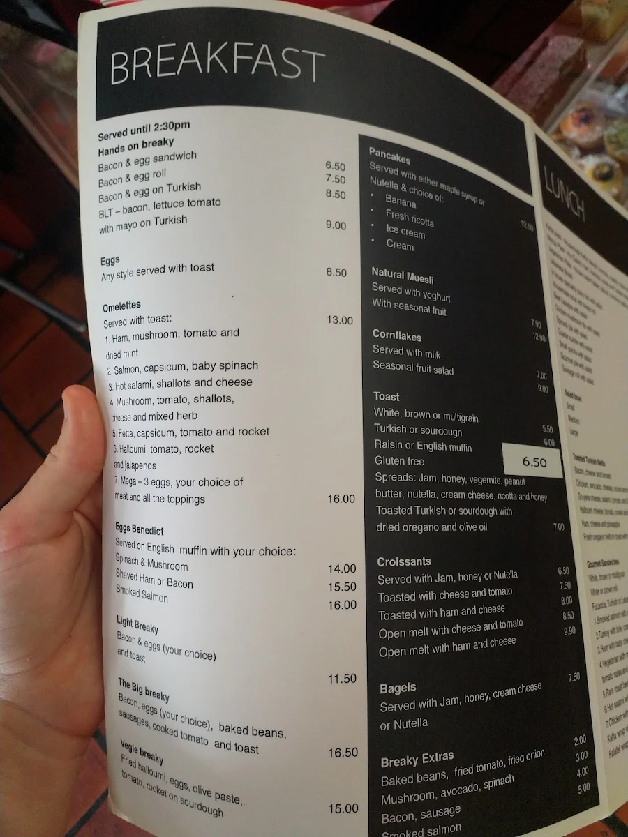 Menu, Joe and Sal Glebe Cafe