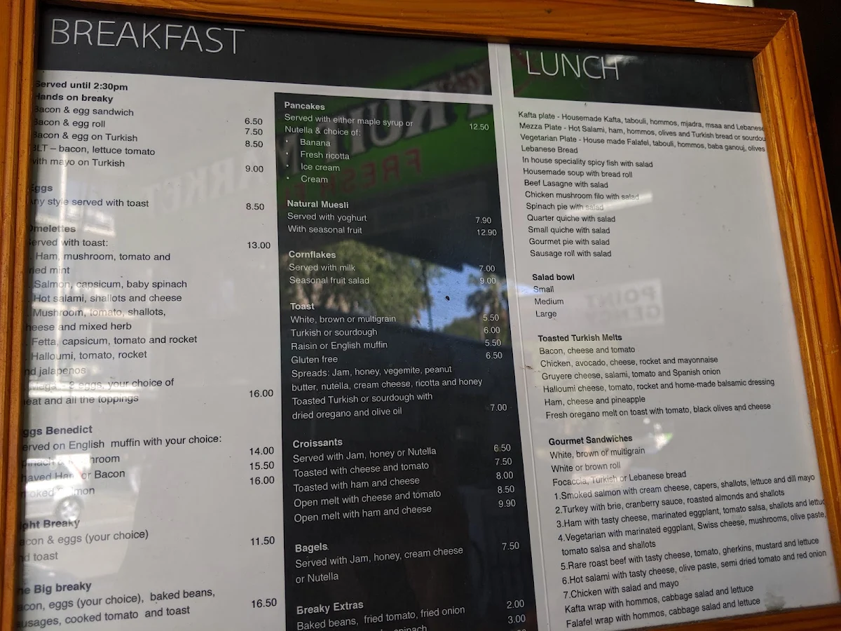 Menu, Joe and Sal Glebe Cafe