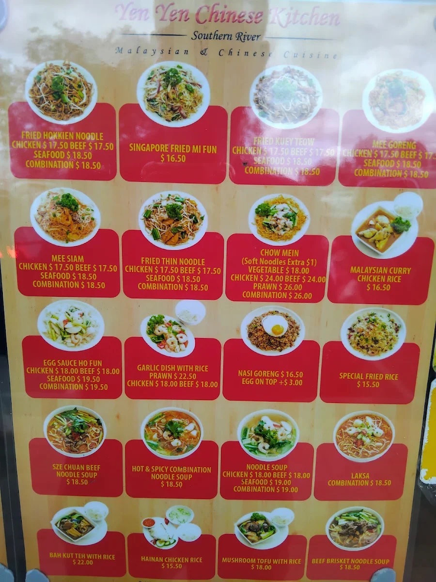 Menu, Yen Yen Chinese Kitchen
