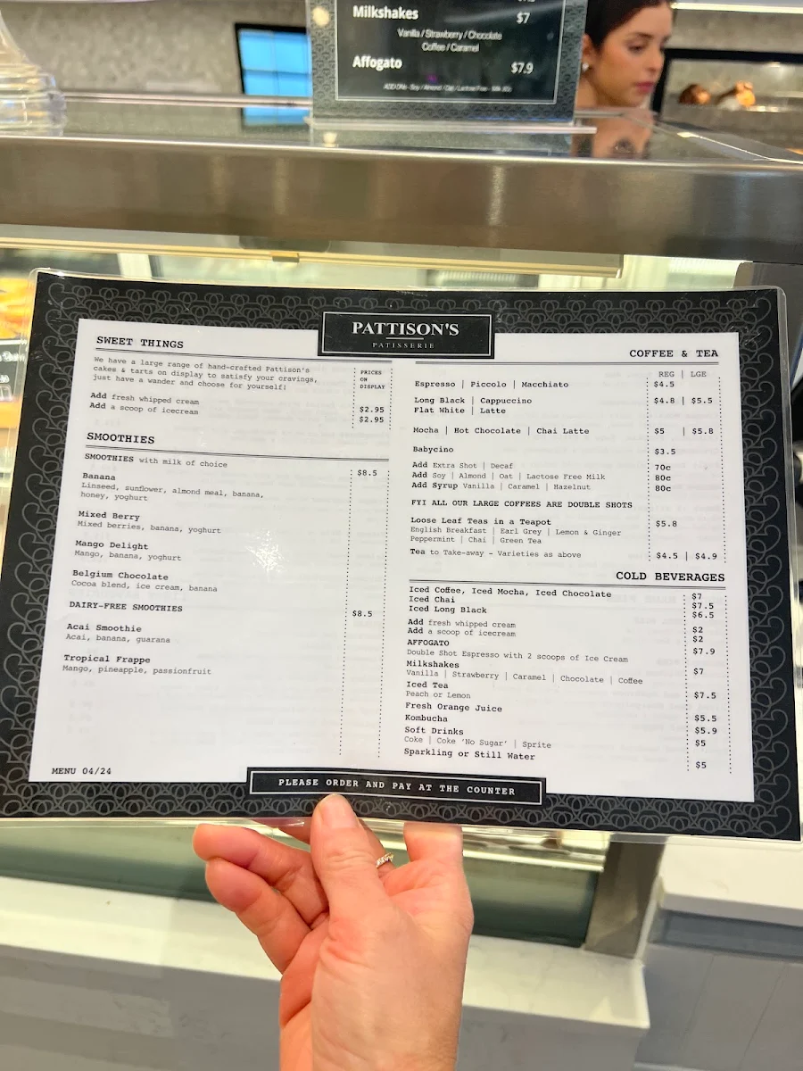 Menu, Pattison's Patisserie Burwood