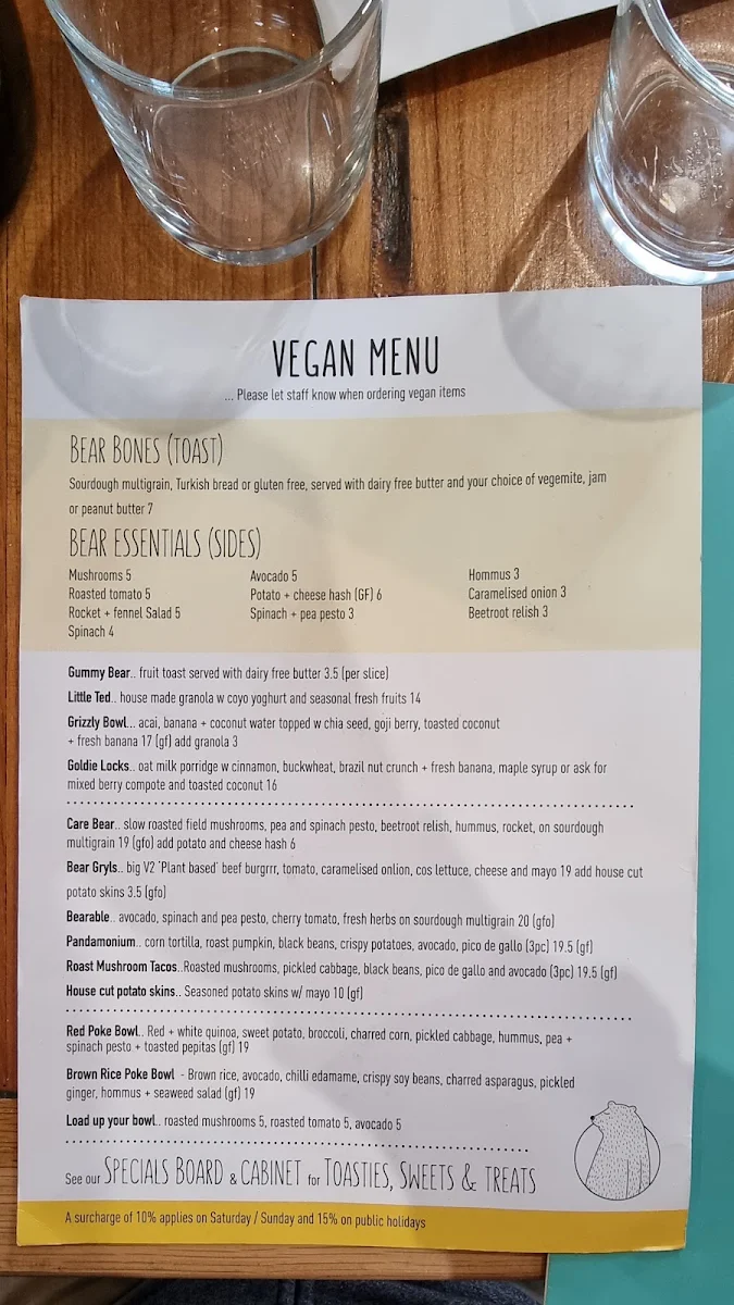 Menu, Poke the Bear Cafe