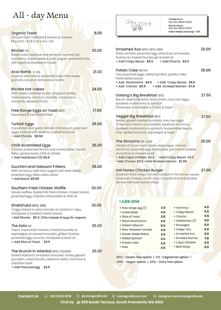 Menu, Ootong & Lincoln
