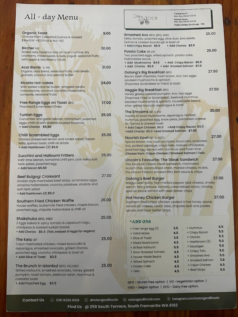 Menu, Ootong & Lincoln