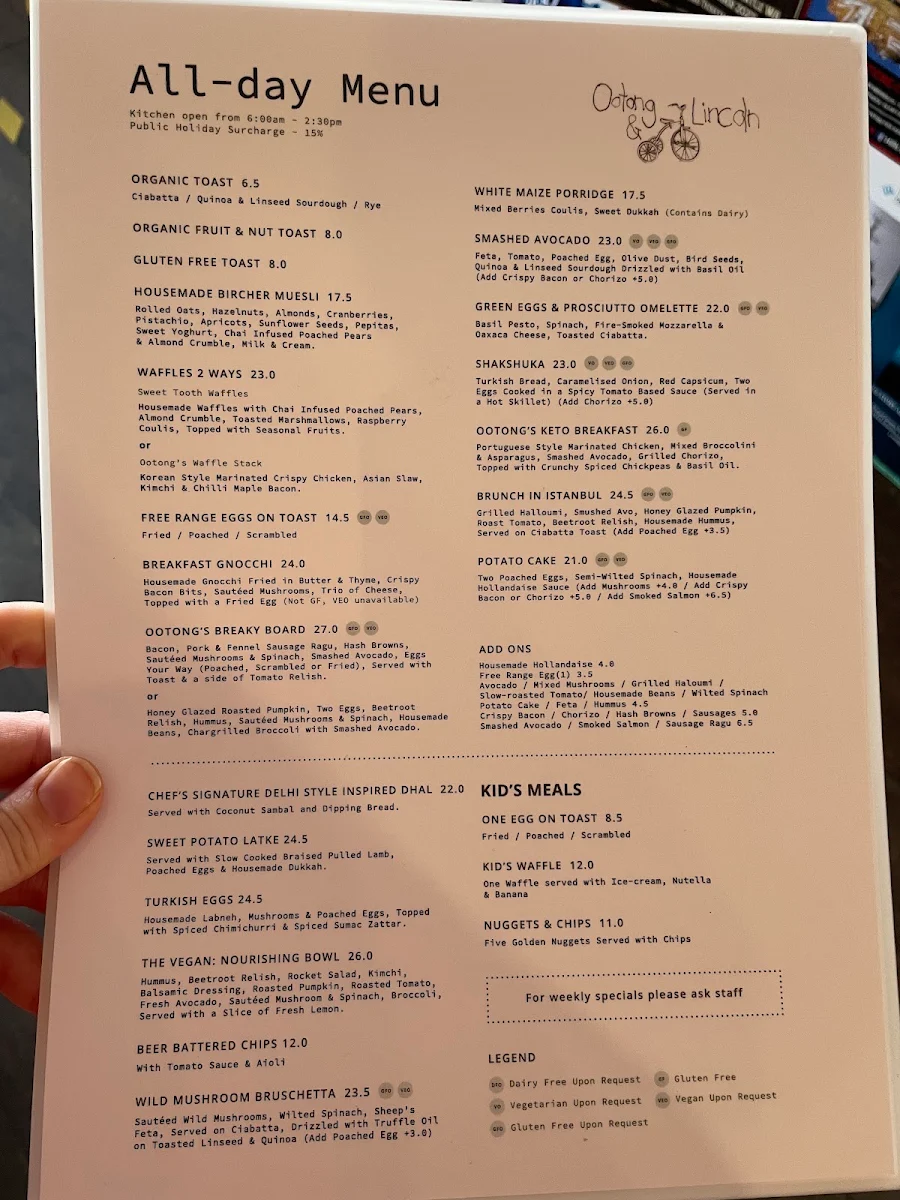 Menu, Ootong & Lincoln
