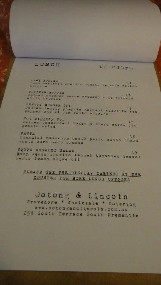 Menu, Ootong & Lincoln